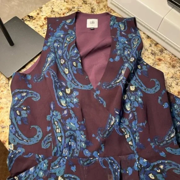 CAbi Paisley Treasure Floral/Paisley Style 3461 V-Neck Midi Dress w/Pockets SZ 4 - Picture 4 of 13